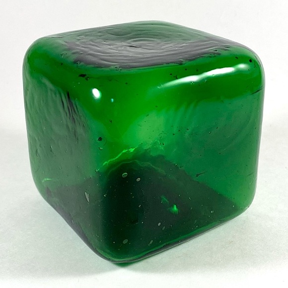Vintage emerald green blown art glass cube